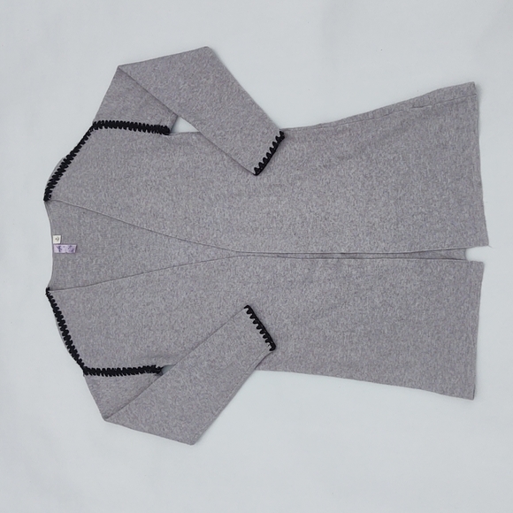 Alya long gray cardigan with black trim on seams size medium - Picture 1 of 5